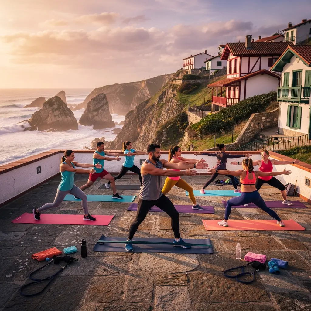 Grupo de personas en una clase de yoga, enfocándose en ejercicios de fuerza y resistencia para construir músculo.